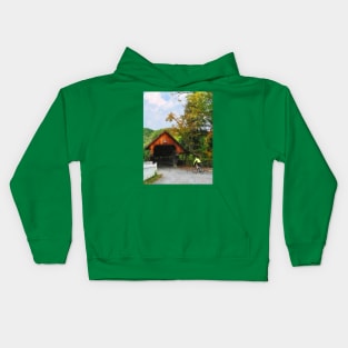 Woodstock VT - Bicyclist at Middle Bridge Kids Hoodie